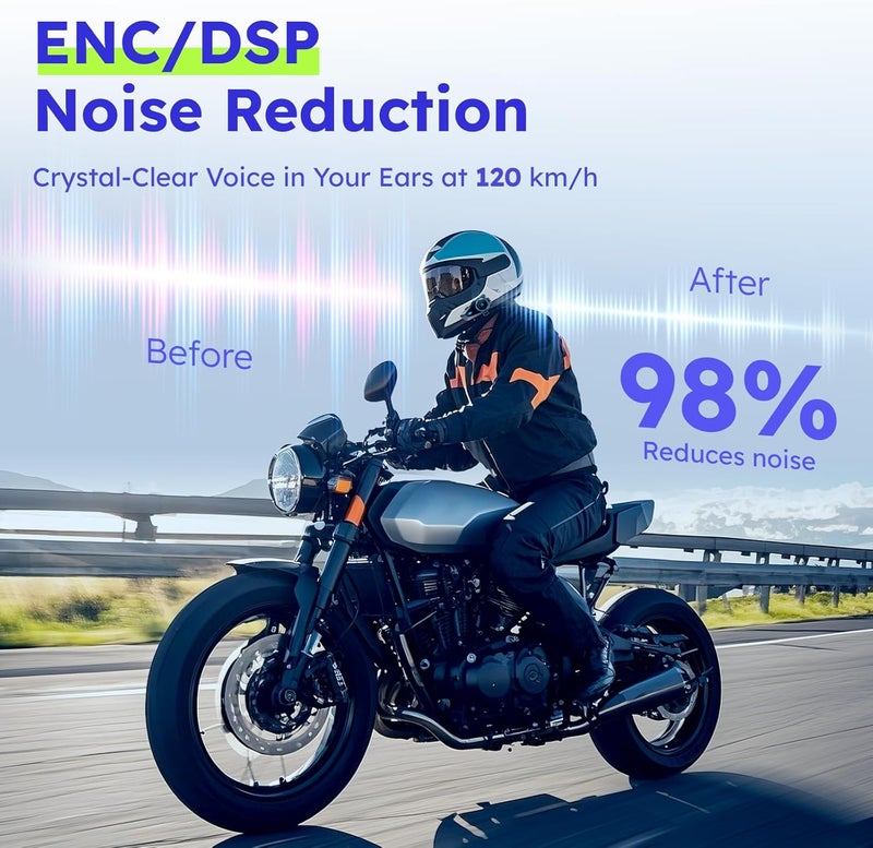 MAXRUNON D10 Motorcycle Bluetooth Headset, 4-Rider Intercom, Helmet Communication System, V5.4, ENC Noise Cancelling, AI Voice Control, Audio Multitasking, FM Radio, IPX7, Fits Snowmobile/Ski, 2 Pack - Image 5